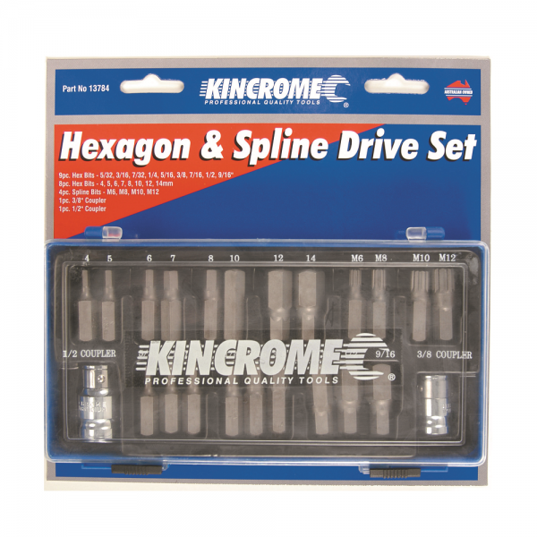Kincrome 13784 Hex & Spline Drive Set 23 Piece 1/2" Drive 1/2" Drive