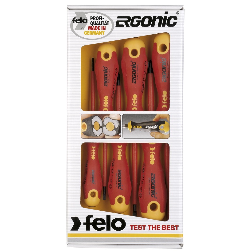 Felo 41396198 6 Piece Ergonic VDE 1000V Electrician's Screwdriver Set