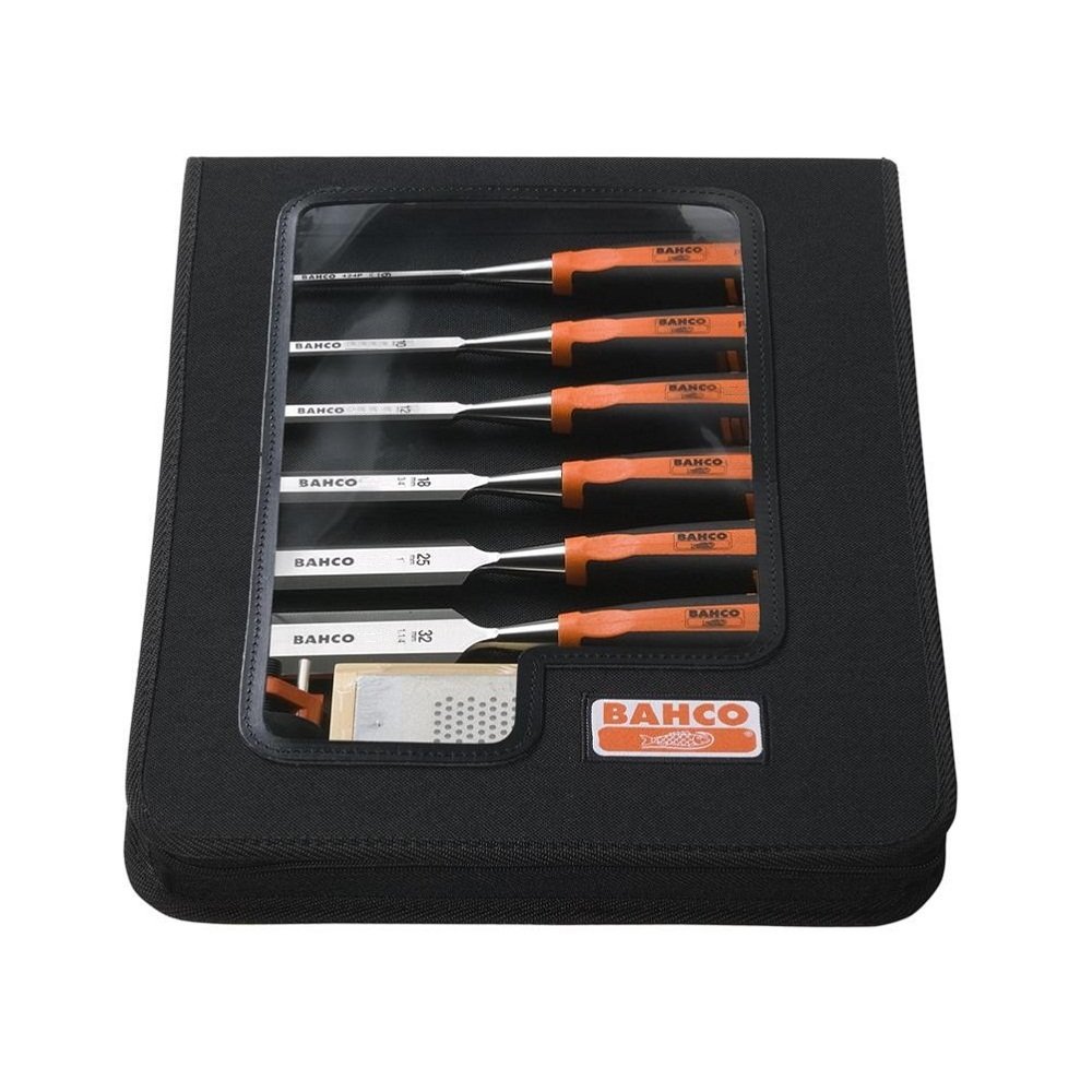 Bahco SPLITPROOF 6 Piece Chisel Set In Nylon Zipper Case With Sharpening Stone & Honing Guide 434-S6-ZC