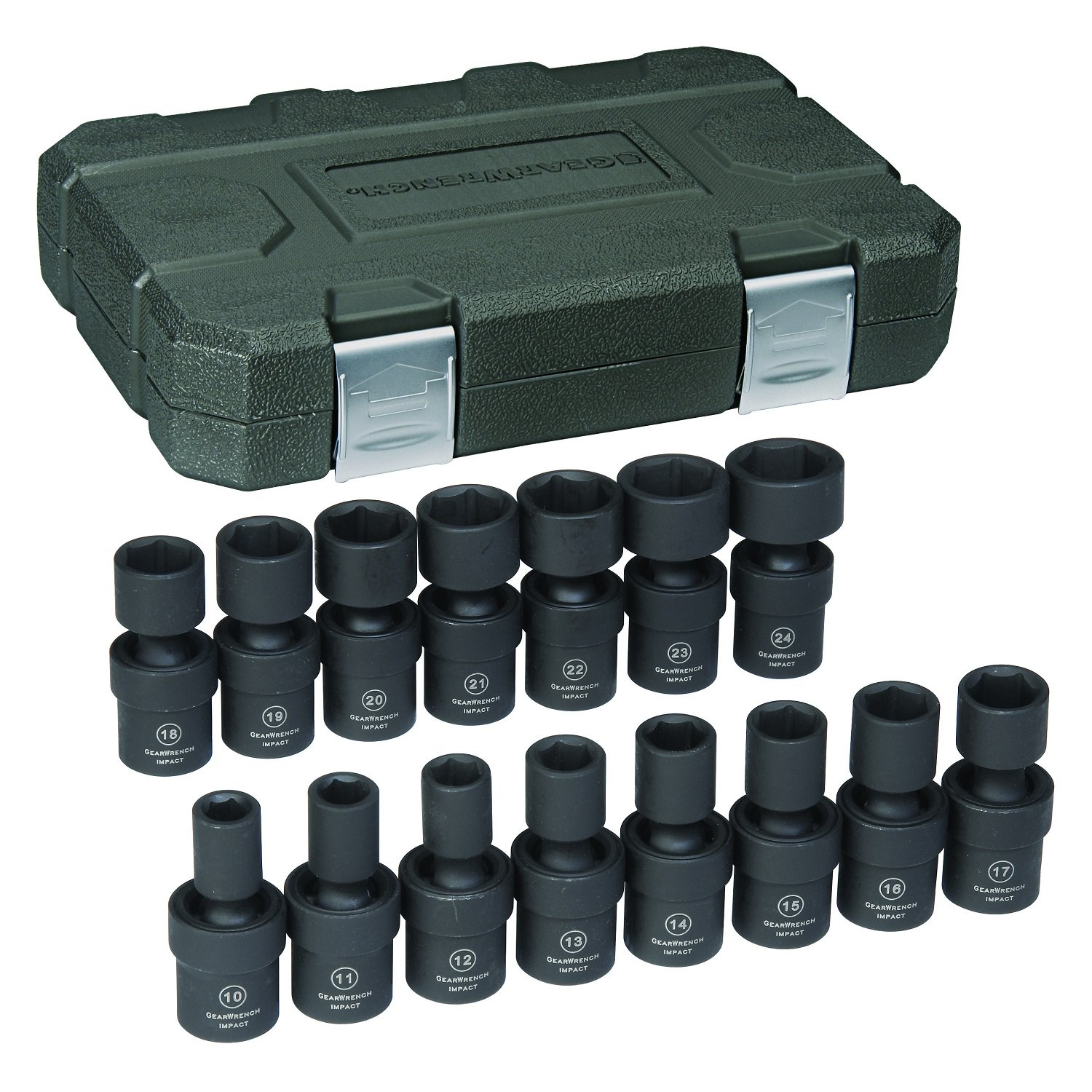 GearWrench 15 Piece 1/2" Drive 6 Point Metric Impact Universal Joint Socket Set 84939