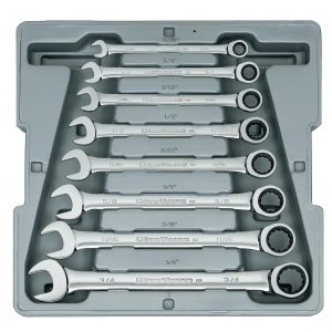 GEARWRENCH 9308D 8 Piece Combination Ratcheting Spanner Wrench Set SAE Image