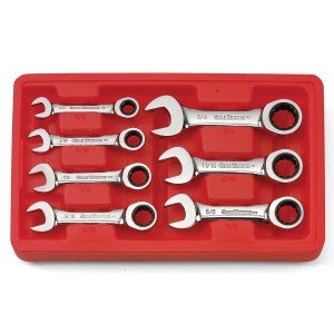 GEARWRENCH 9507D 7 Piece Stubby Combination Ratcheting Wrench Spanner Set SAE Image