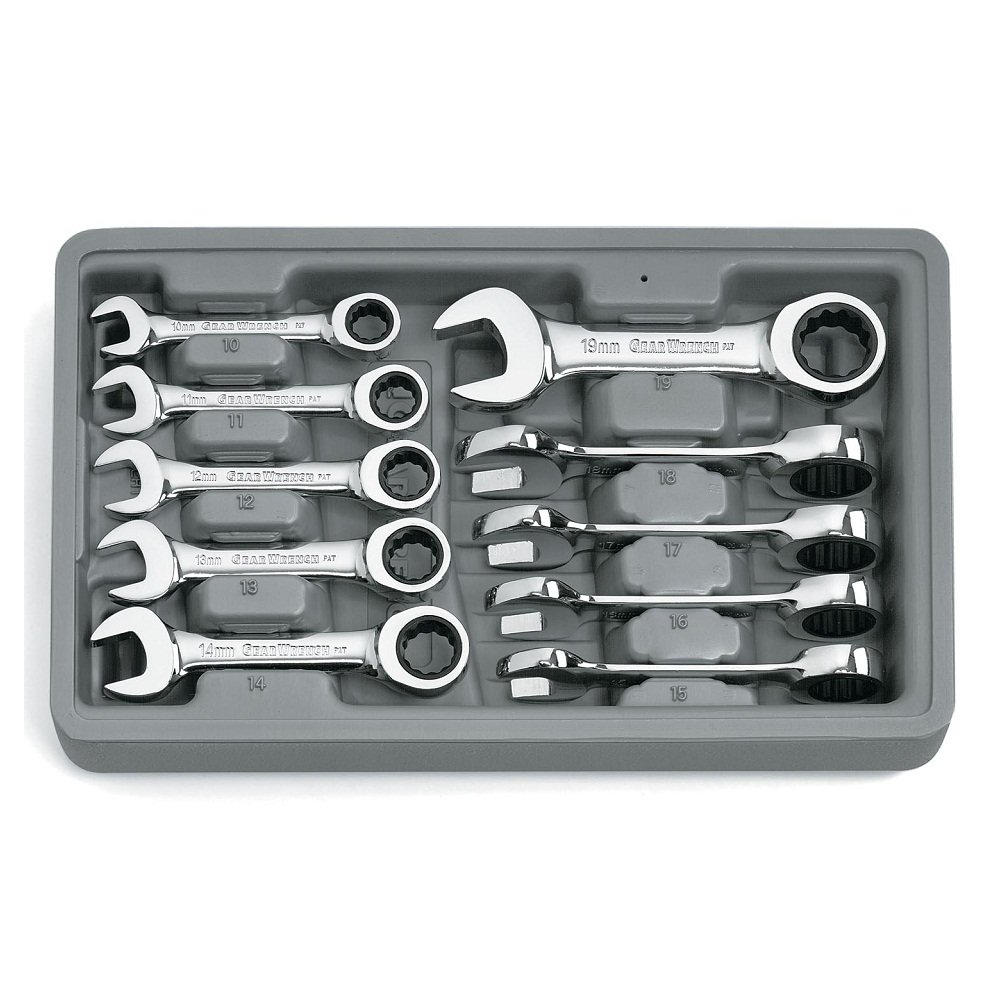 GearWrench 10 Pc. Stubby Combination Ratcheting Wrench Set Metric 9520D