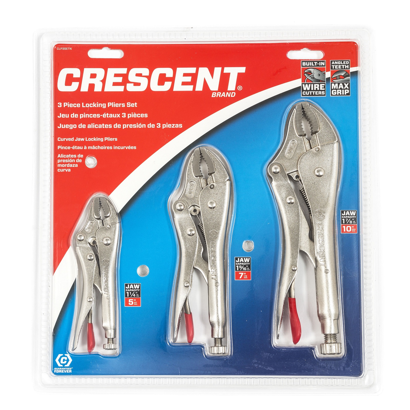 Crescent CLP3SETN08 3 Piece Curved Jaw, Locking Pliers with Wire