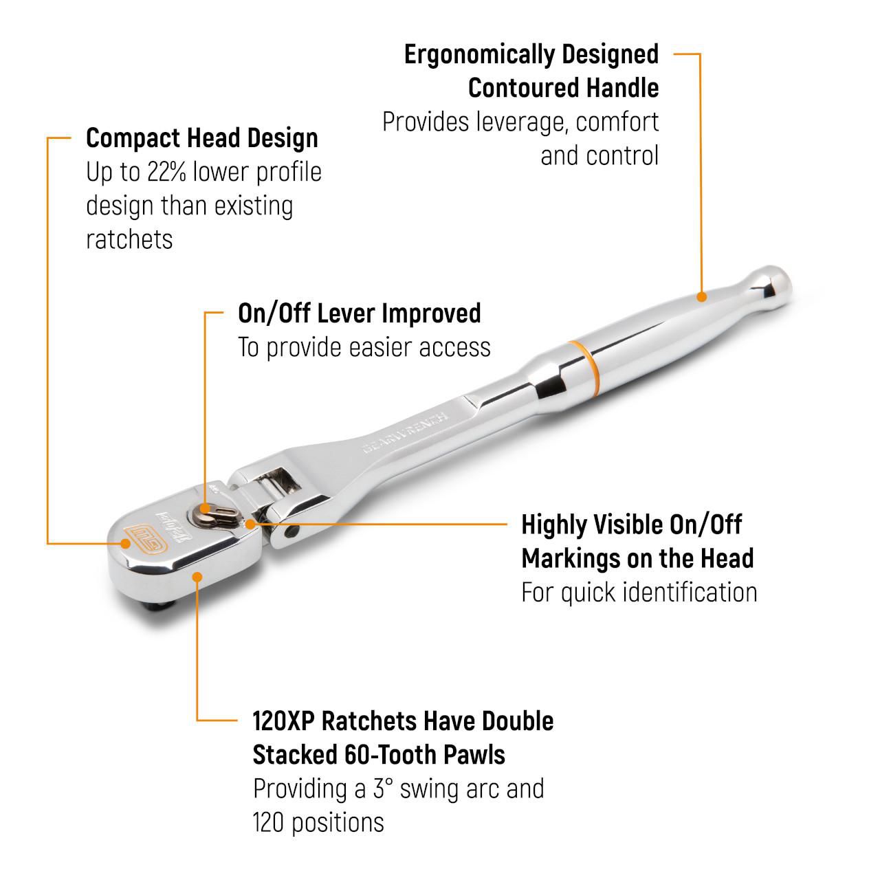 GEARWRENCH 81215XP 3/8" Square Drive 120XP Full Polish Flex Teardrop Ratchet - Image 4