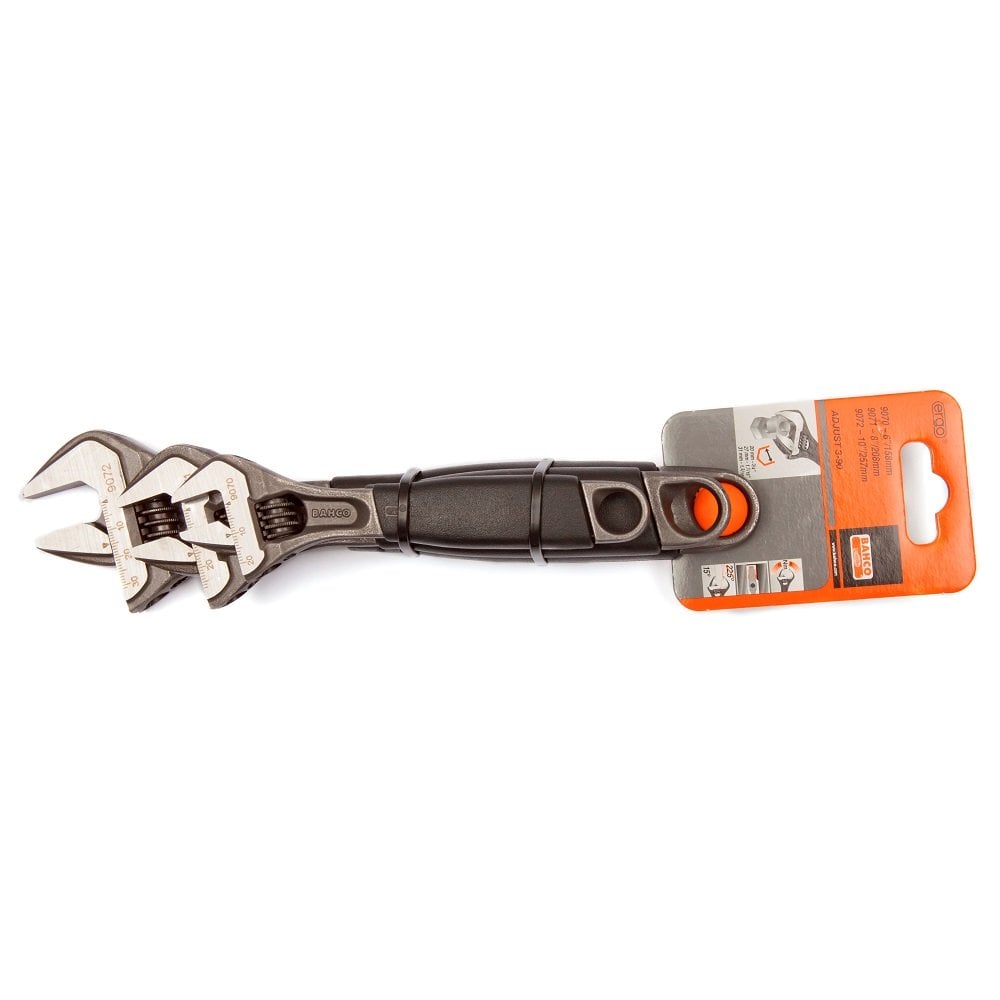 Bahco Ergo 3 Piece Adjustable Wrench Set 6" 9070, 8" 9071, 10" 9072, Adjust 3-90