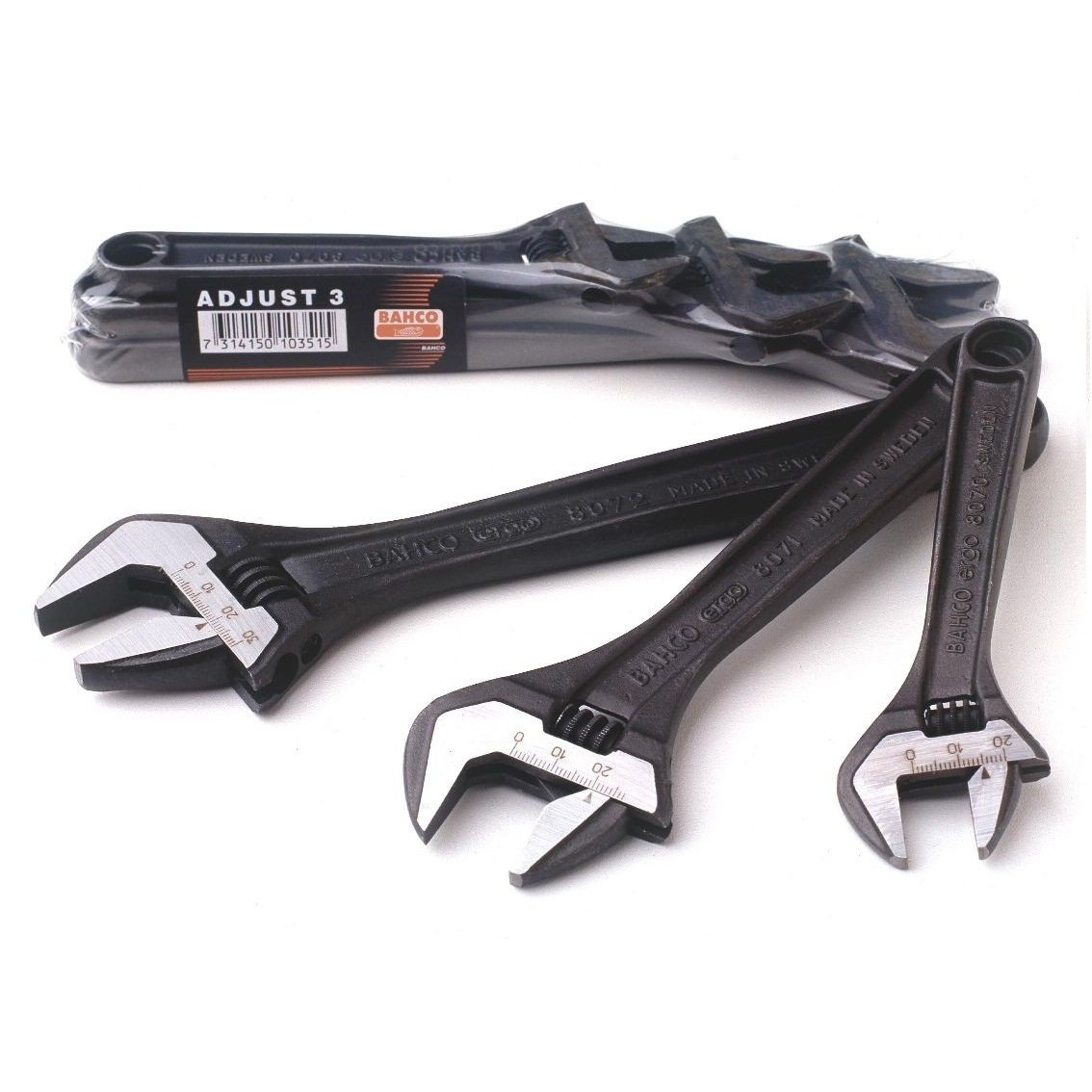 Bahco Adjustable 3 Piece Wrench Set  6", 8",10" Phosphated Adjust 3