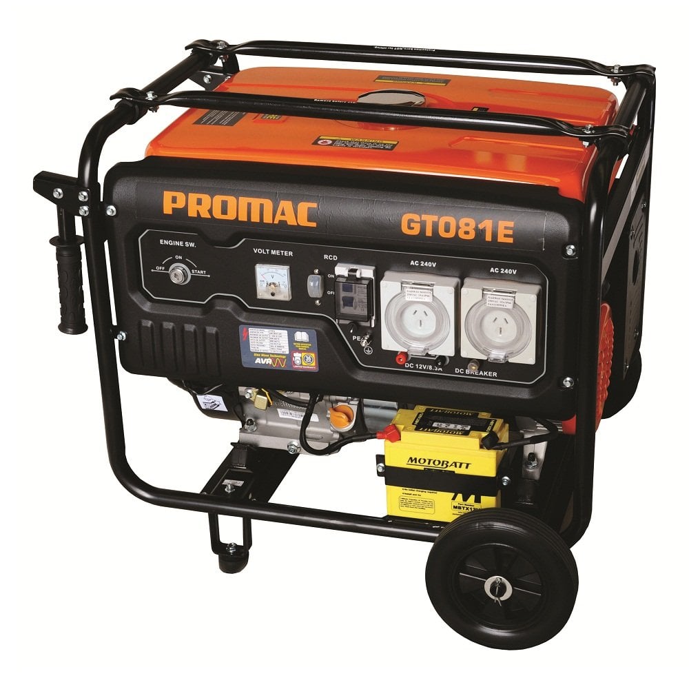 PROMAC 8.1KVA Electric Start, Pure Sine Wave RCD, Weather Proof Outlets, Torini 15HP Engine GT081E