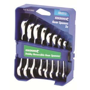 Kincrome K3802 Combination Gear Spanner Set Reversible Stubby 8 Piece Metric Image