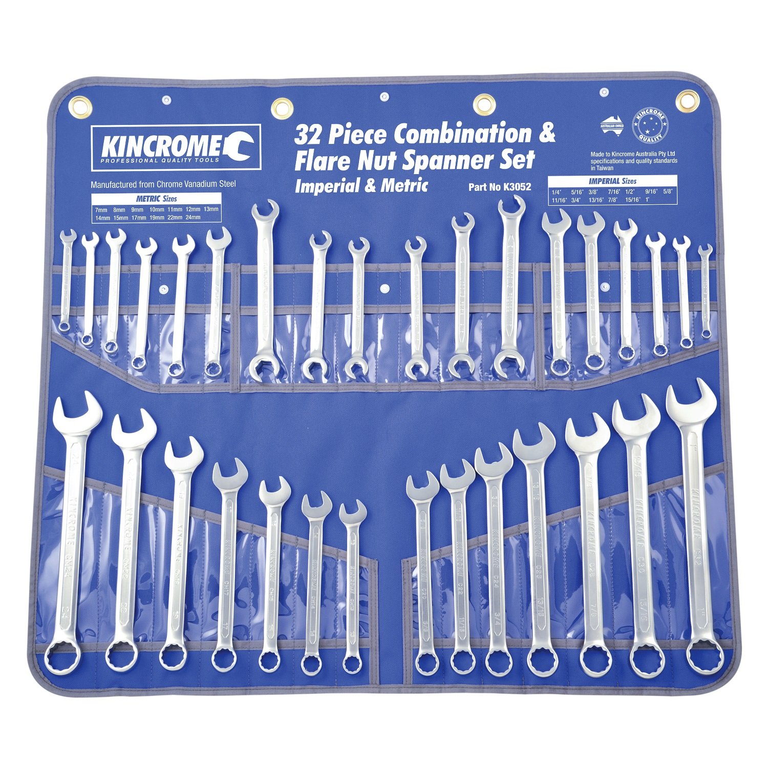 Kincrome Combination & Flare Nut Spanner Set 32 Piece Imperial & Metric P3032