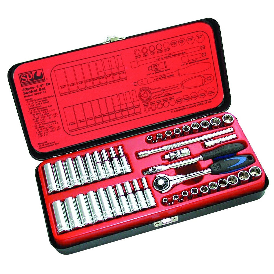 SP Tools SP20101 Socket Set 1/4" Drive 12 & 6 Point 43 Piece Metric/SAE 1/4" Drive, 1/4" Drive