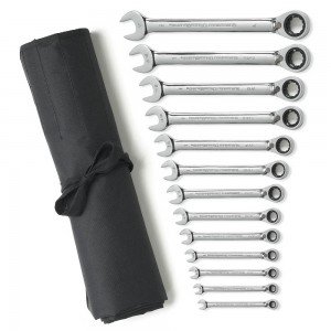 GEARWRENCH 9509RN 13 Piece 12 Point Reversible Combination Ratcheting Spanner Set with Roll SAE Image