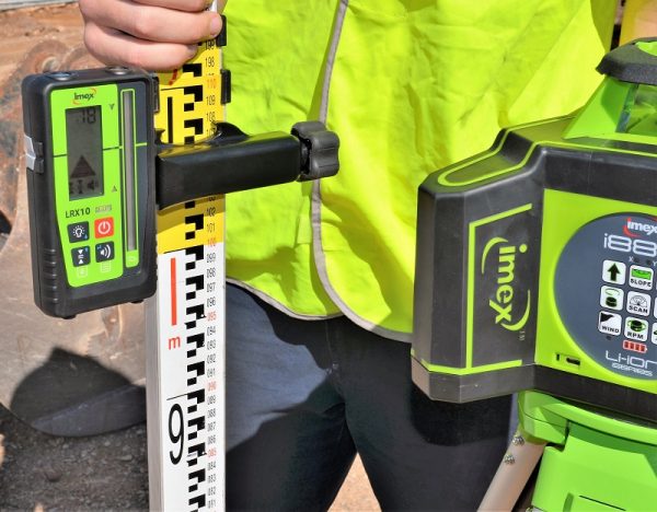 Imex I88GK Next Generation Rotary Laser Level Green Beam Kit with Tripod & Staff & with a German Made LRX10 Receiver