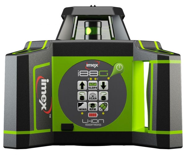 Imex I88GK Next Generation Rotary Laser Level Green Beam Kit with Tripod & Staff & with a German Made LRX10 Receiver
