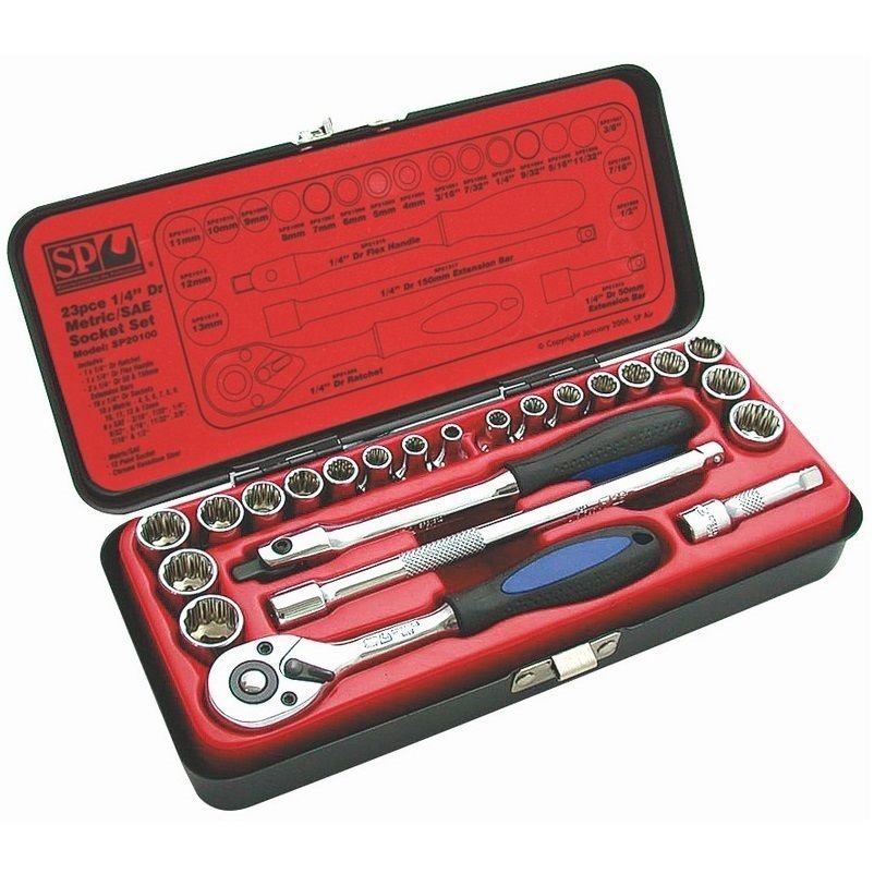 SP Tools SP20100 23 Piece 1/4" Drive 12 Point Metric/SAE Socket Set 1/4" Drive, 1/4" Drive