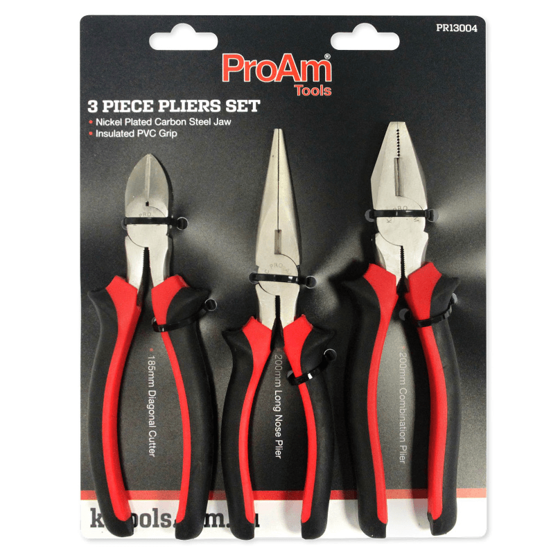 ProAm by KC Tools 3 Piece Plier Set, Combination, Long Nose Pliers, Diagonal Cutters PR13004
