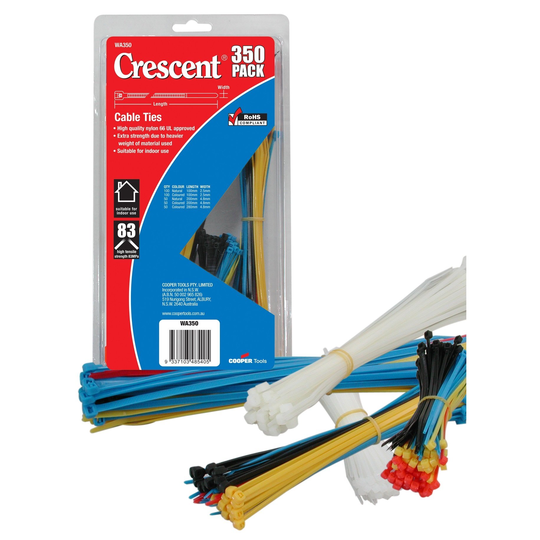 Crescent Assorted Cable Ties Pack of 350 WA350
