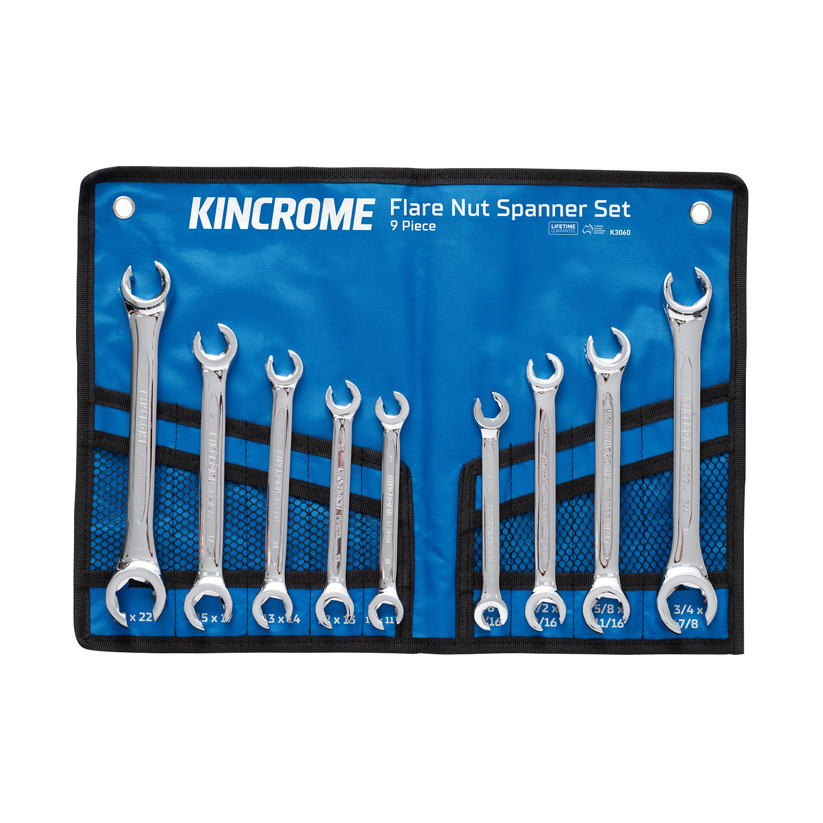Kincrome K3060 Flare Nut Spanner Set 9 Piece Metric & Imperial (AF) Image