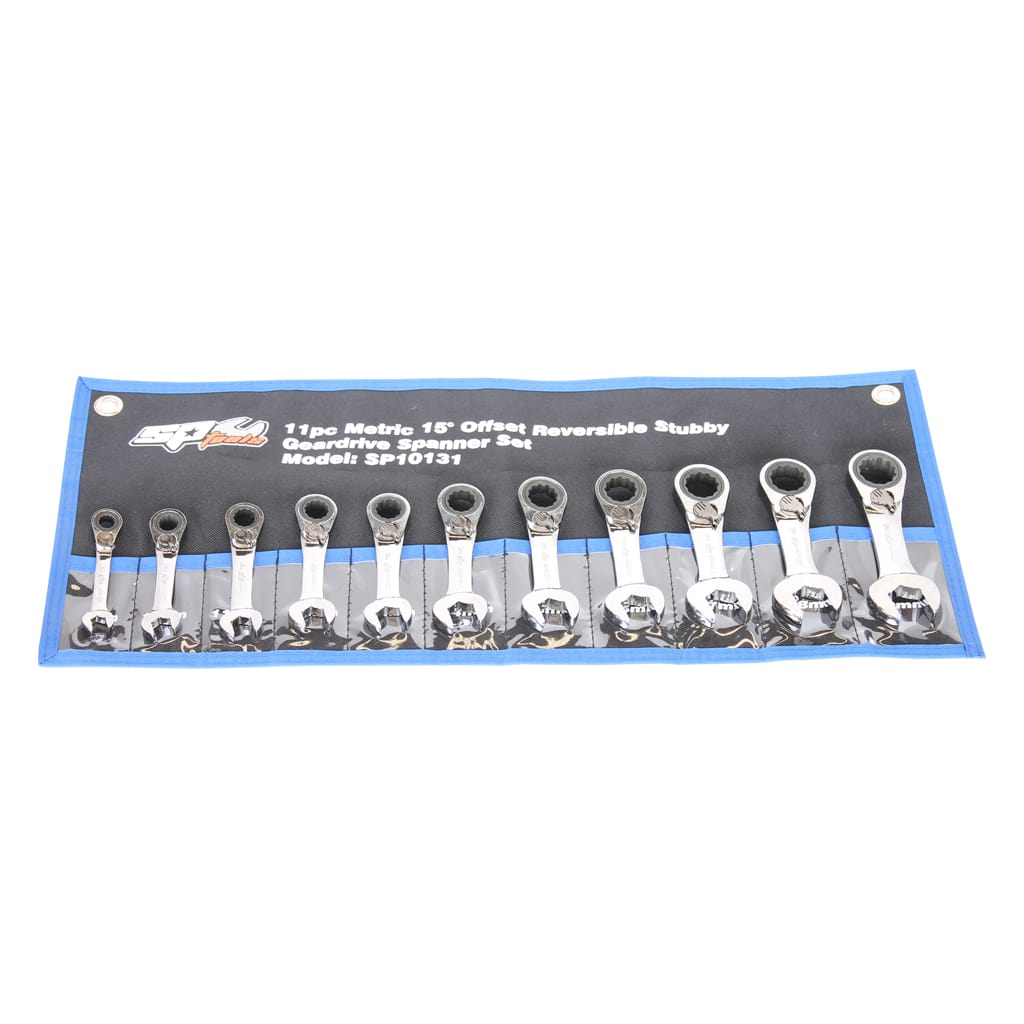 SP Tools SP10131 11 Piece Stubby Metric 15° Offset Reversible Wrench/Spanner Set