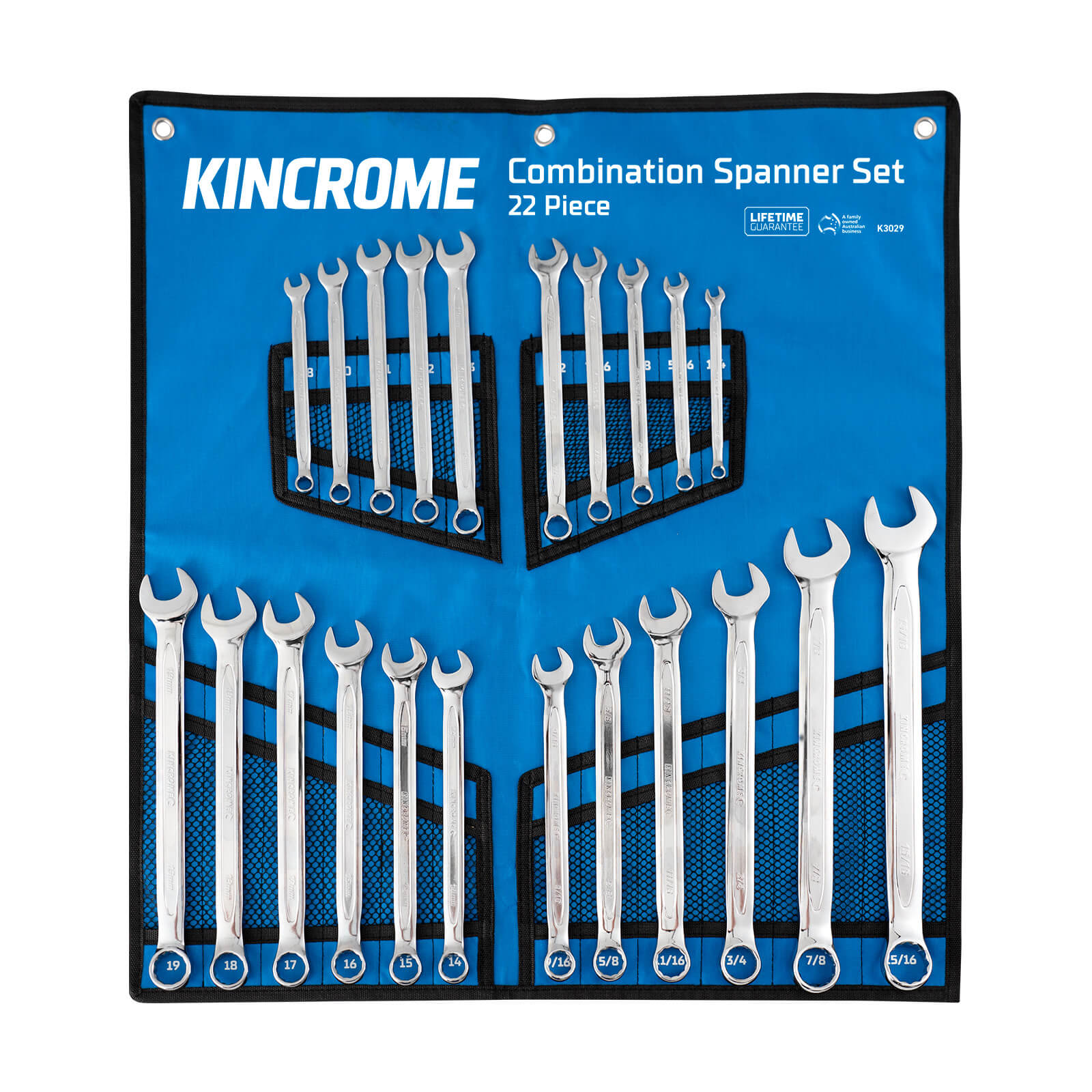 Kincrome K3029 Combination Spanner Set 22 Piece Metric & Imperial Image