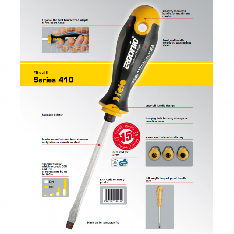 Felo 40893148 Series 400 Ergonic 3 Piece Torx® Screwdriver Set Made