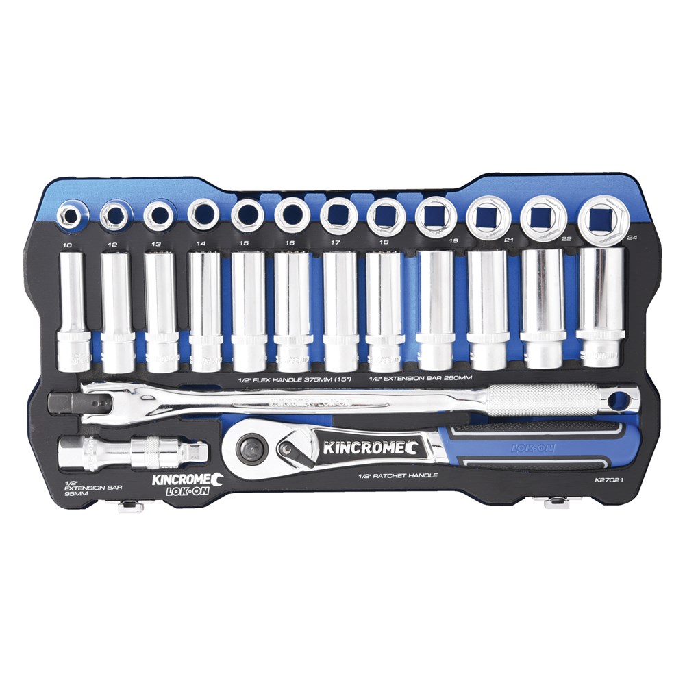 Kincrome K27021 Lok-On Socket Set 28 Piece 1/2" Square Drive - Image 2