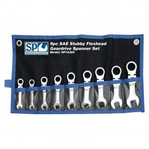 SP Tools SP10389 9 Piece SAE Stubby Flexhead Geardrive Spanner Set Image