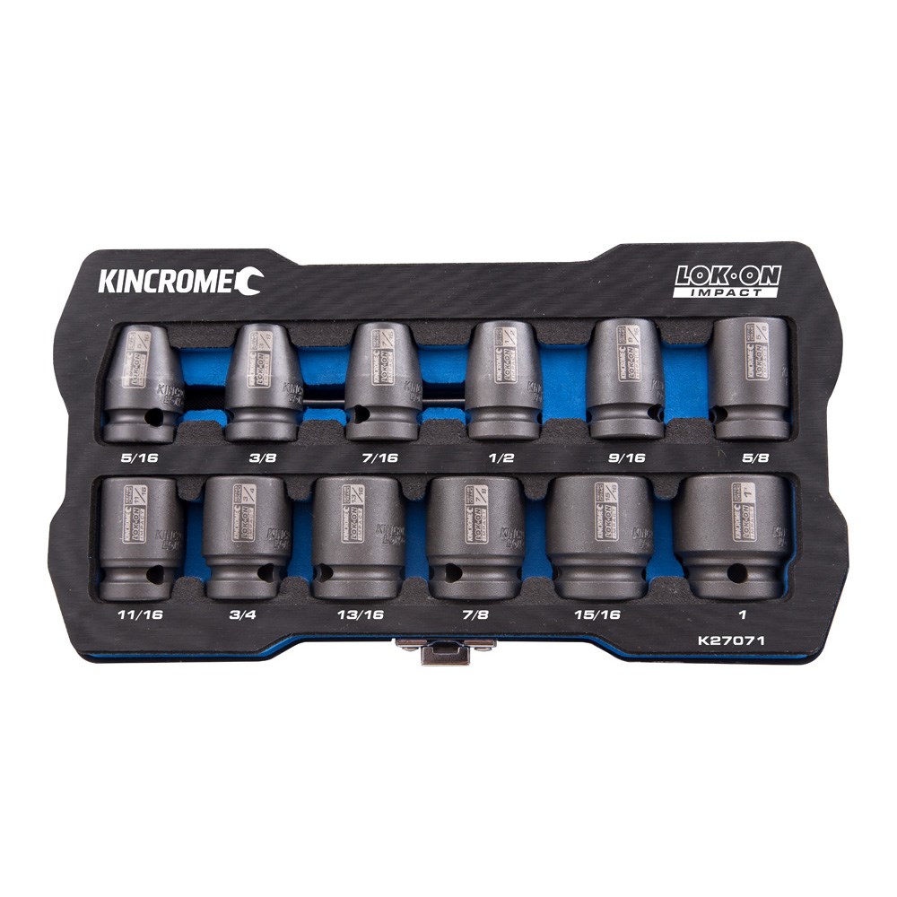 Kincrome K27071 LOK-ON Impact Socket Set 12 Piece 1/2" Square Drive SAE/Imperial - Image 2
