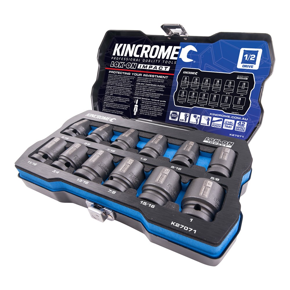 Kincrome K27071 LOK-ON Impact Socket Set 12 Piece 1/2" Square Drive SAE/Imperial - Image 3