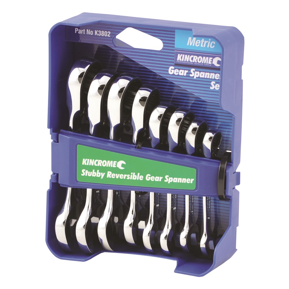 Kincrome K3802B Combination Ratcheting Stubby Gear Spanner Set Bundle Metric & SAE K3802 & K3803 - Image 3