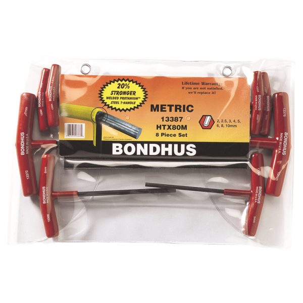 Bondhus 13387 T-Handle Hex End Key Set 8 Piece Metric - Made in USA
