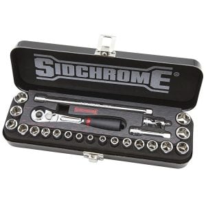 Sidchrome SCMT12123BK 23 Piece 1/4” Drive Metric & Imperial (AF) Socket Set - Black Project Car Edition