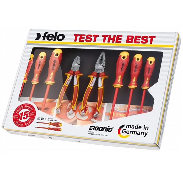 Felo 41398517 VDE Professional Electrician's XL Tool Set - 6 Piece Screwdriver Set + Combination Plier & Side Cutter - Made in Germany