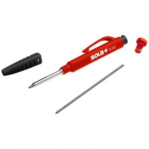 SOLA TLM2 Deep Hole Marker with Built-In Sharpener, Long-Tip Woodworking - Tradesman Clutch Pencil