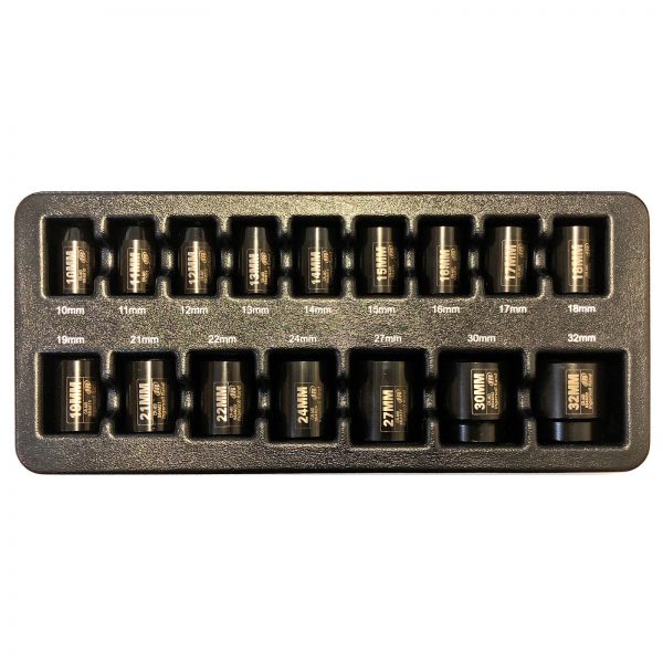 Ingersoll Rand SK4M16A 16 Piece 1/2" Square Drive 6 Point Metric Standard Impact Socket Set