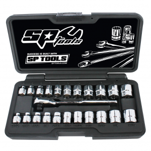 SP Tools SP20121 23 Piece 1/4” Square Drive Metric/SAE Low Profile (Stubby) Socket Set