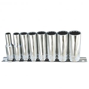 SP Tools SP20241 Socket Rail Set 3/8″ Square Drive Deep 12 Point 8 Piece SAE / Imperial