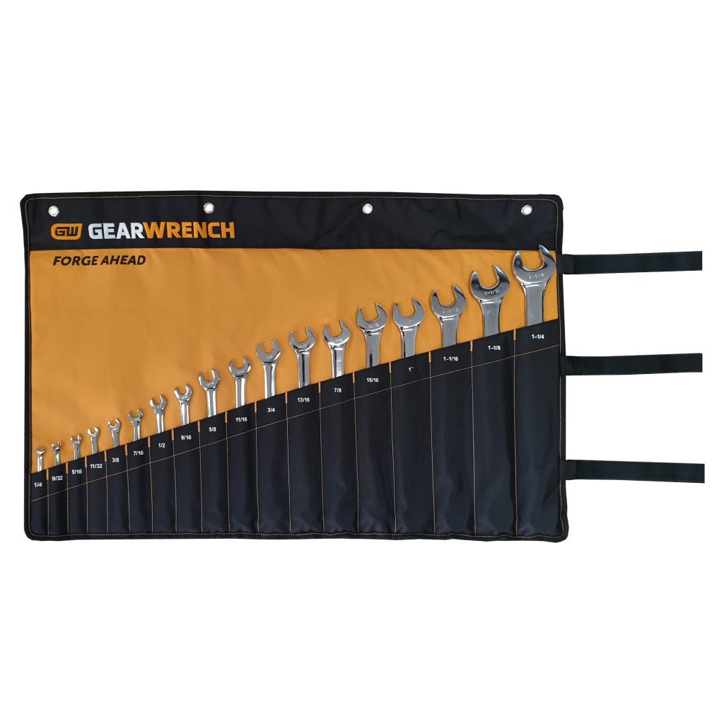 GEARWRENCH 81917R 17 Piece 12 Point SAE Long Pattern Combination Spanner Wrench Set in a Roll