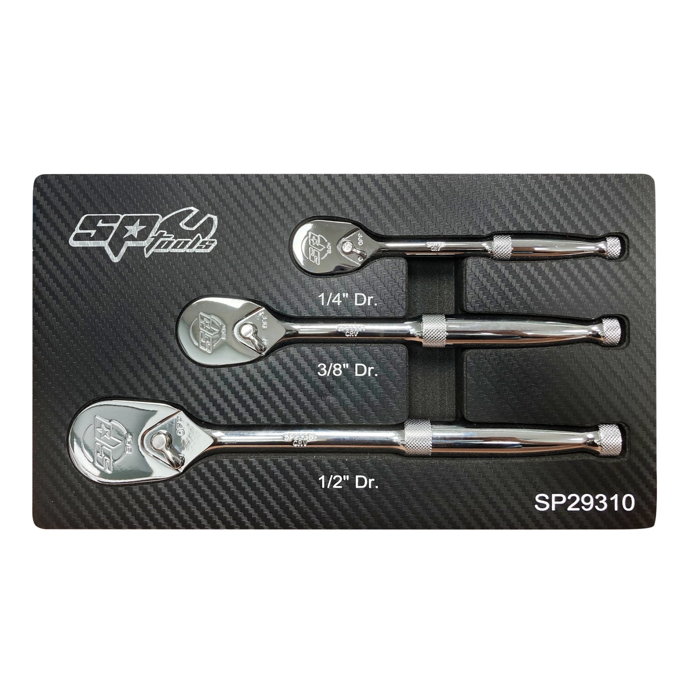 SP Tools SP29310 EVA 1/4", 3/8” & 1/2" Square Drive 3 Piece Sealed Head Ratchets Set