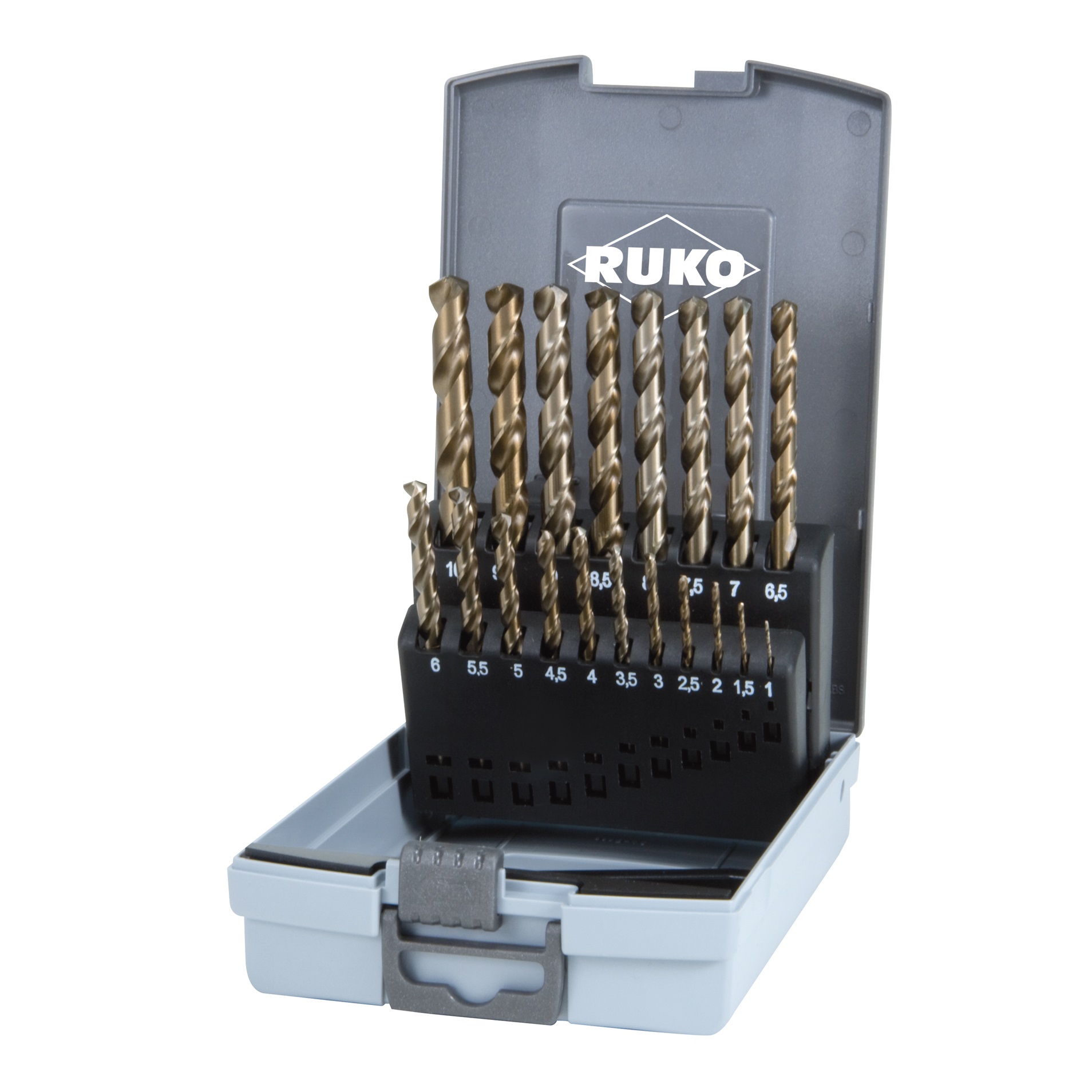 RUKO 215214RO Cobalt HSSECo 5 Metal Twist Drill Bit Set 19 Piece DIN