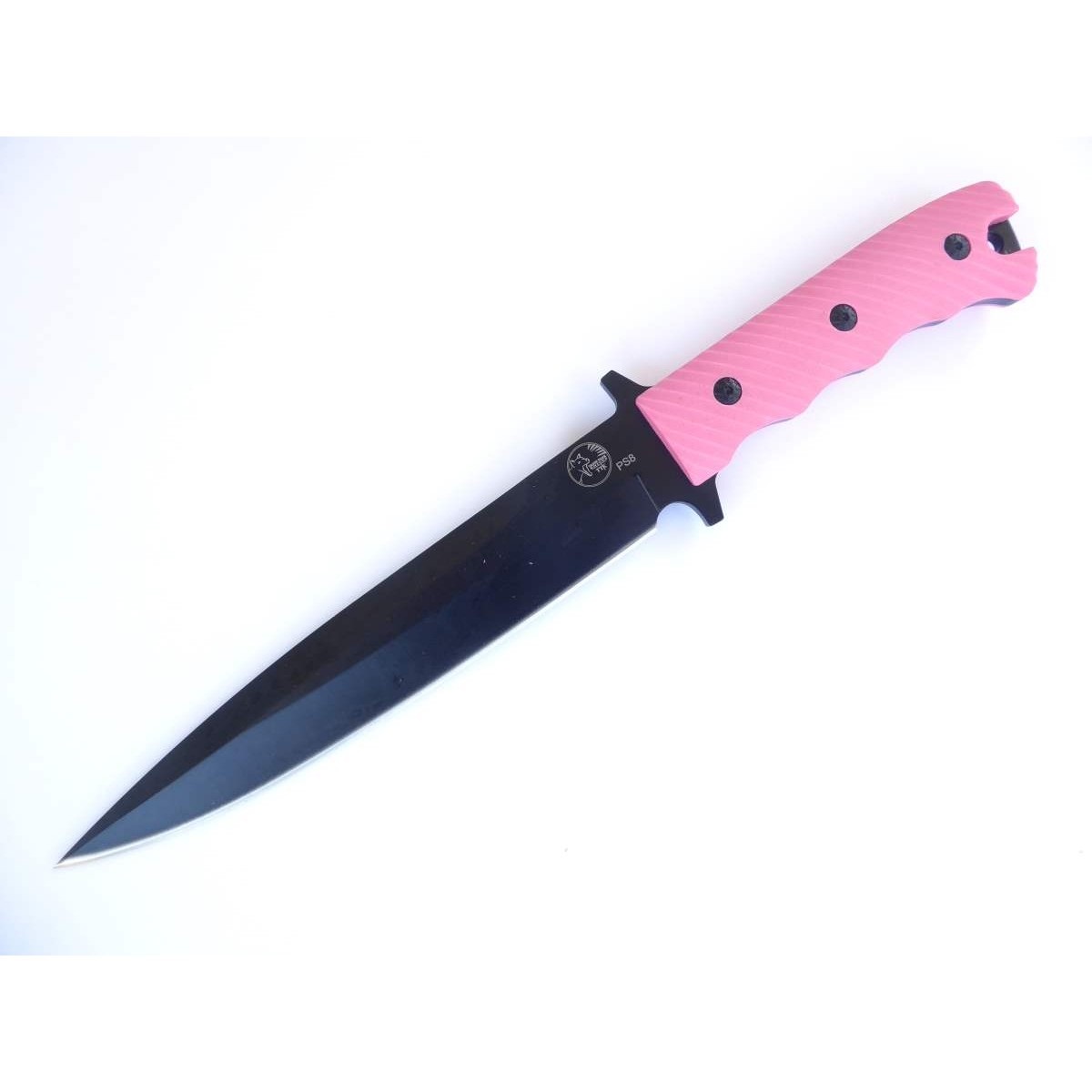 Tassie Tiger TTKBPP8 Pig Sticker 8″ Black Blade Hunting Knife , Pink G10 Non Slip Handle with Leather Sheath - Image 2
