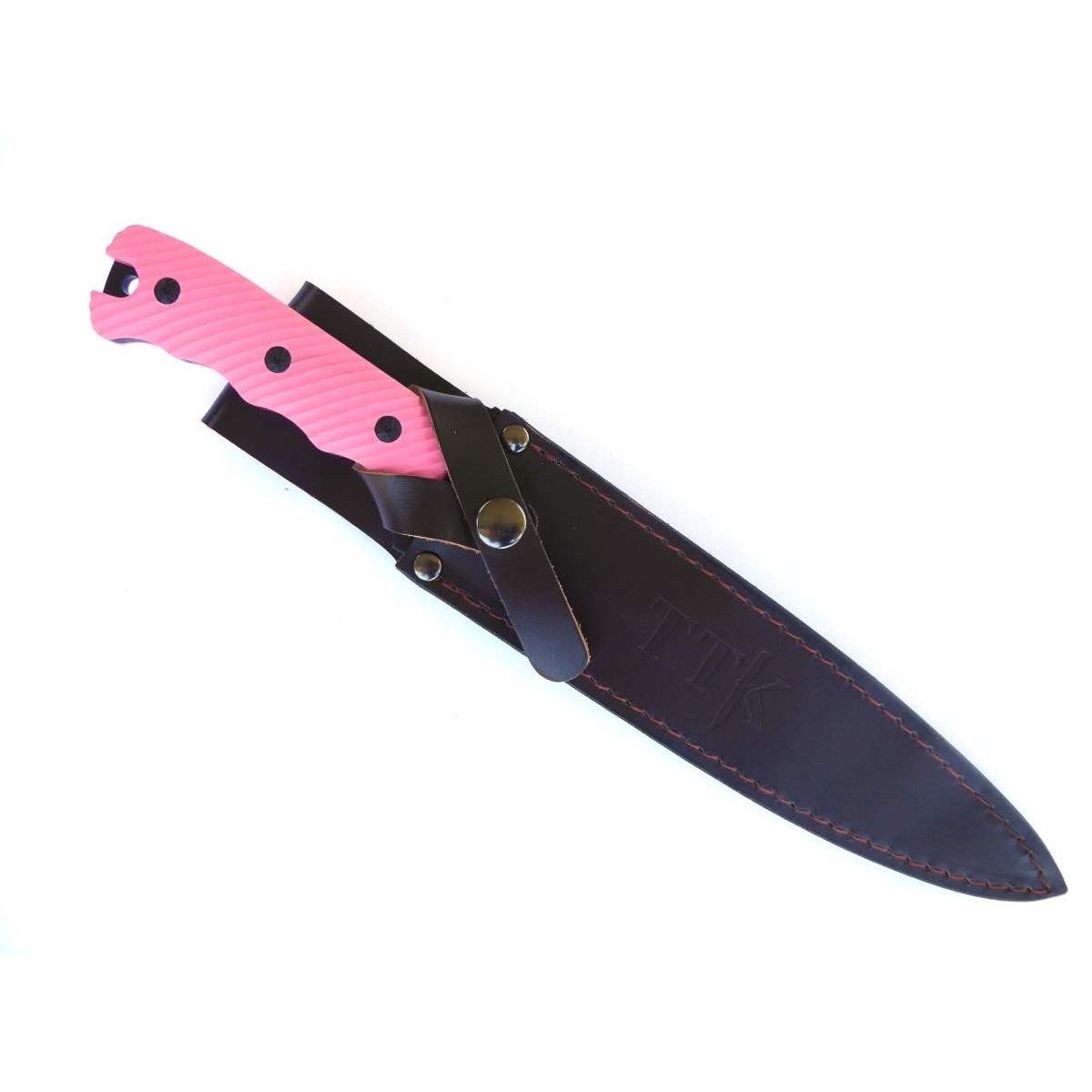 Tassie Tiger TTKBPP8 Pig Sticker 8″ Black Blade Hunting Knife , Pink G10 Non Slip Handle with Leather Sheath - Image 3