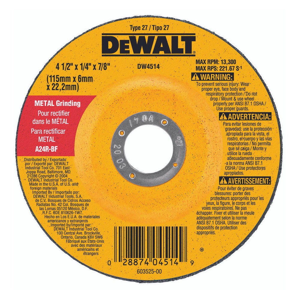 DeWALT DW4514 41/2" 115mm HighPerformance Metal Grinding Wheels