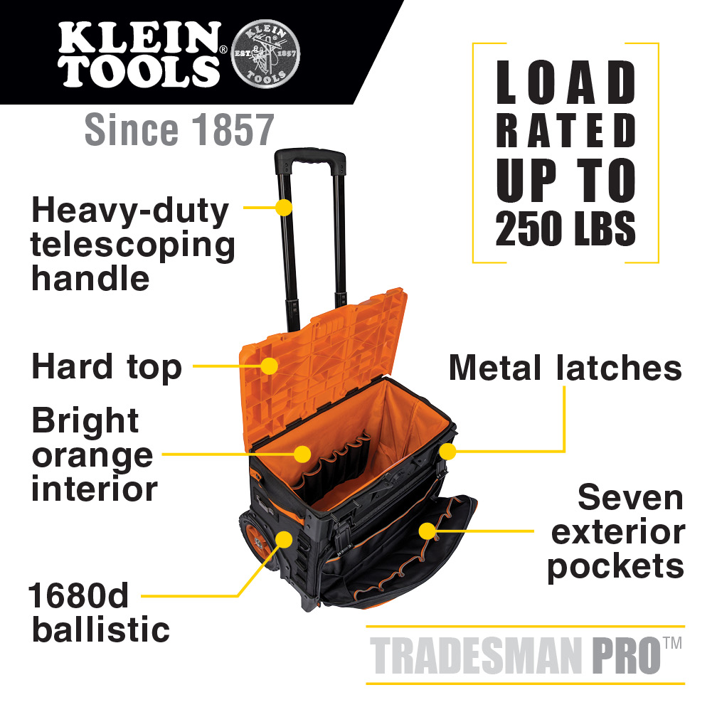KLEIN Tools A-55473RTB Tradesman Pro™ Tool Master Rolling Tool Bag 19 Pockets 57.2cm - Image 6