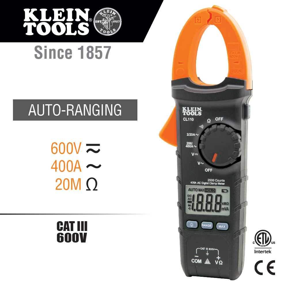 KLEIN Tools A-CL110 Clamp Meter Digital AC Auto-Ranging Tester 400 Amp - Image 5