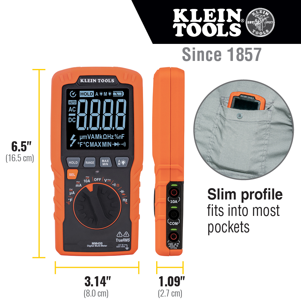 KLEIN Tools A-MM450 Slim Digital Multimeter TRMS Auto-Ranging 600V Temp - Image 9