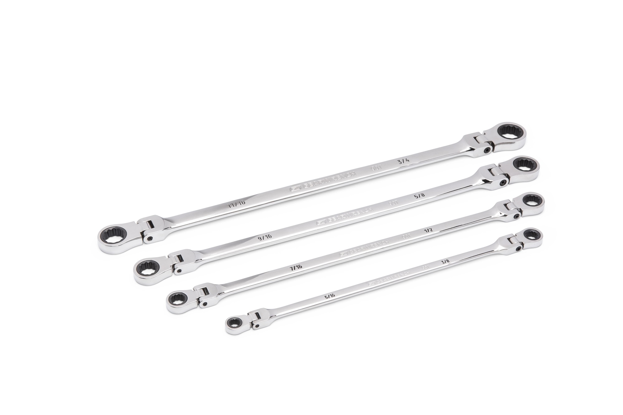 GEARWRENCH 86831 4 Piece 90 Tooth 12 Point SAE GearBox™ Double Flex Ratcheting Spanner Wrench Set 90T - Image 2