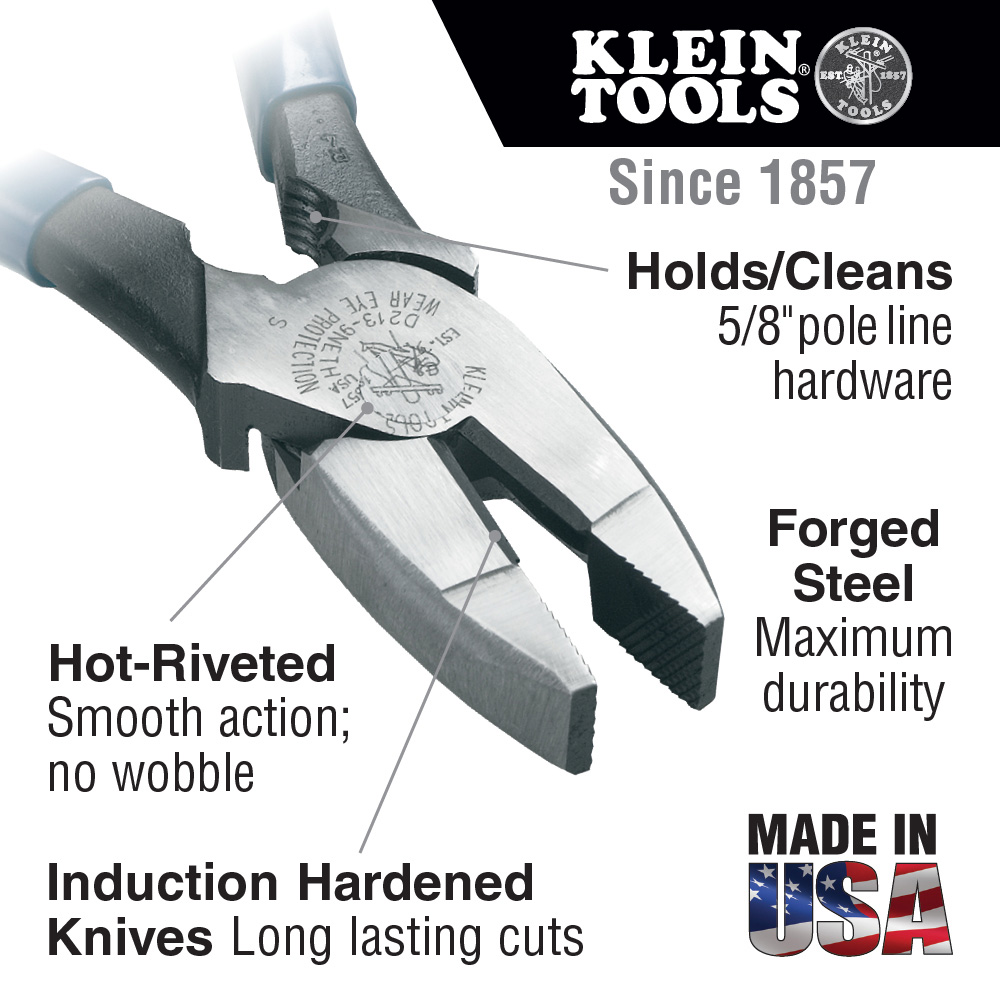 KLEIN Tools A-D2000-9NETH Hi Leverage Lineman's Pliers, Bolt Thread-Holding 9" 238 mm - Made in USA - Image 5