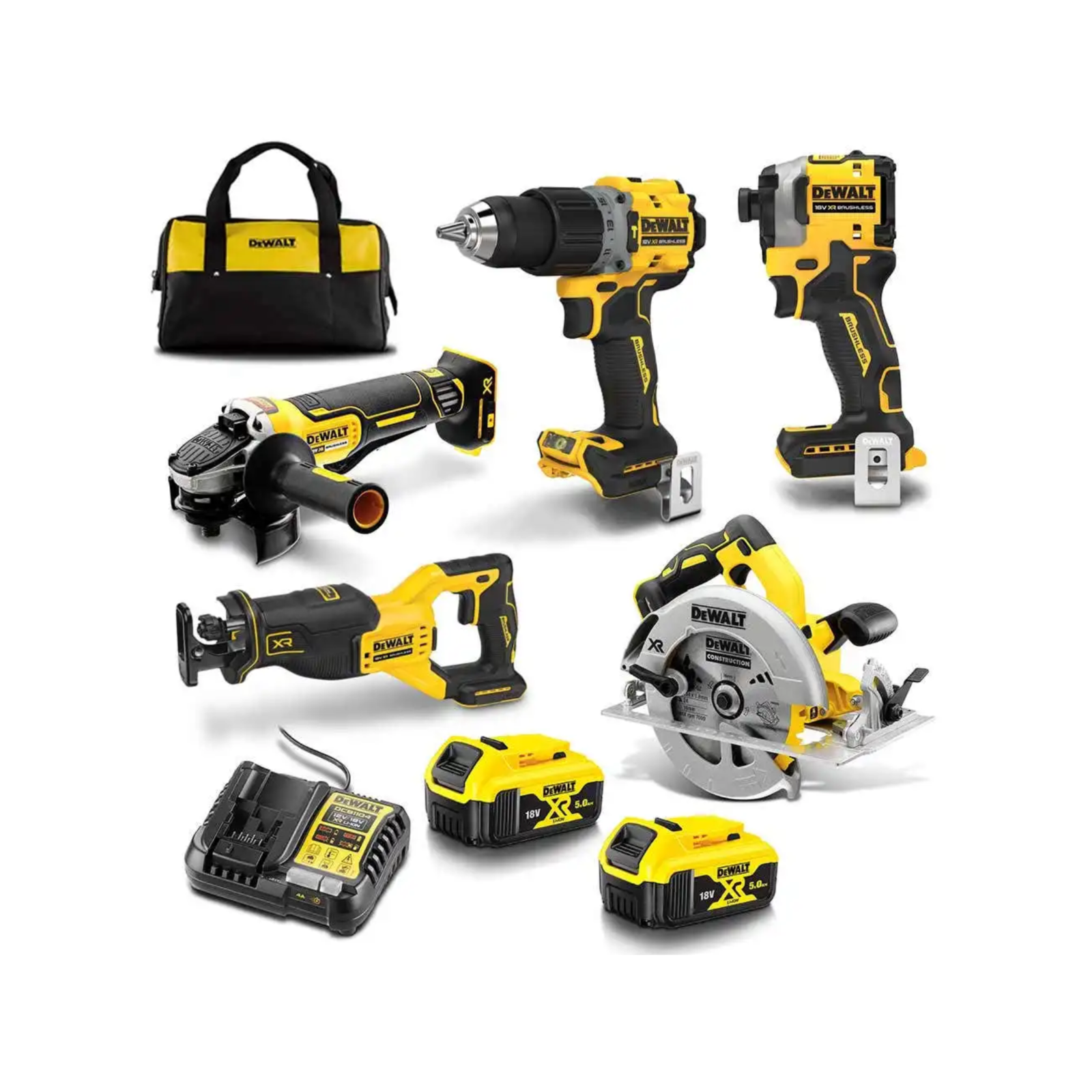 DeWALT DCZ550P2XE 18V XR 5.0Ah LithiumIon Brushless 5 Piece Combo Kit 18V, Combo Kits