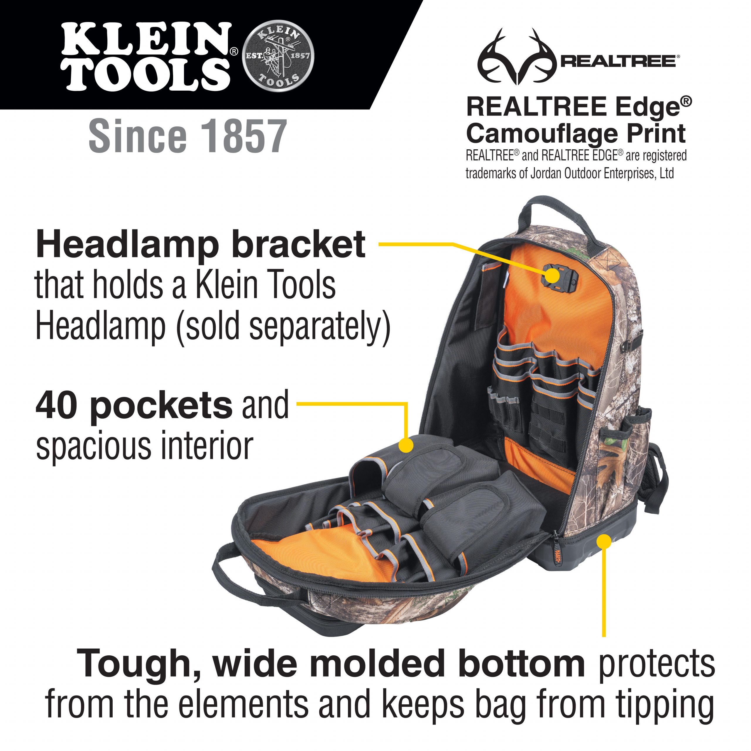 KLEIN Tools A-62800BPCAMO Tradesman Pro™ XL Tool Bag Backpack, 40 Pockets, Camo - Image 7